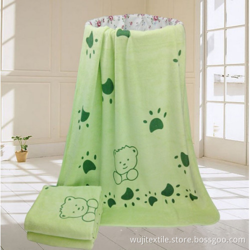SGS Printed Microfiber Bath Towel Beach Towel--Green Bear Paw